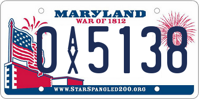 MD license plate 0AX5138