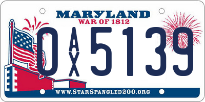 MD license plate 0AX5139