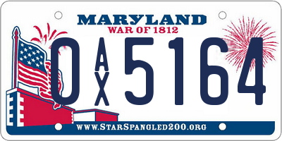 MD license plate 0AX5164