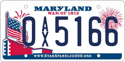 MD license plate 0AX5166