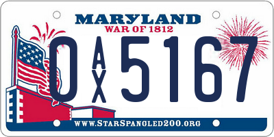 MD license plate 0AX5167