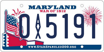 MD license plate 0AX5191