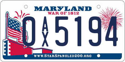 MD license plate 0AX5194