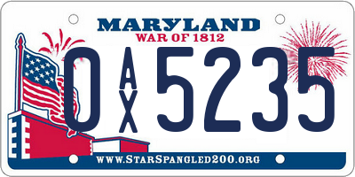 MD license plate 0AX5235