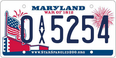 MD license plate 0AX5254