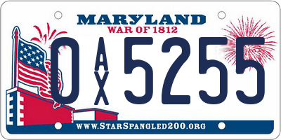 MD license plate 0AX5255