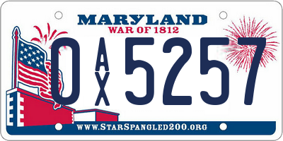 MD license plate 0AX5257