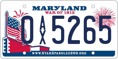 MD license plate 0AX5265