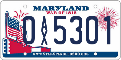 MD license plate 0AX5301