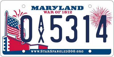MD license plate 0AX5314