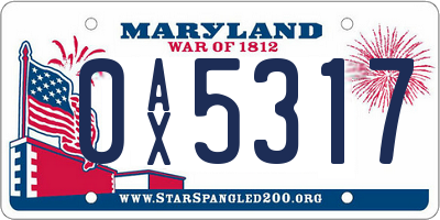 MD license plate 0AX5317