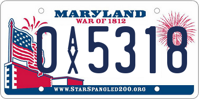 MD license plate 0AX5318