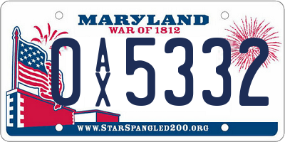 MD license plate 0AX5332