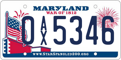 MD license plate 0AX5346