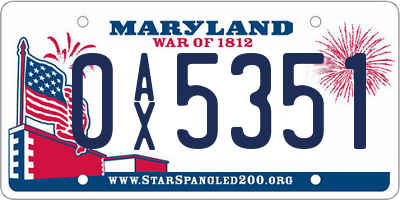 MD license plate 0AX5351