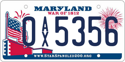 MD license plate 0AX5356