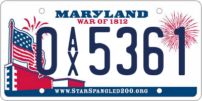 MD license plate 0AX5361