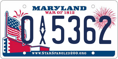 MD license plate 0AX5362