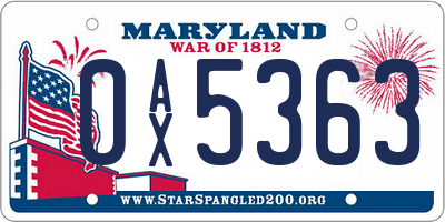 MD license plate 0AX5363