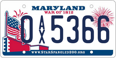 MD license plate 0AX5366