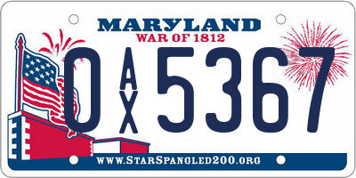 MD license plate 0AX5367