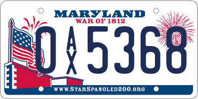 MD license plate 0AX5368