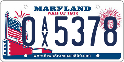 MD license plate 0AX5378