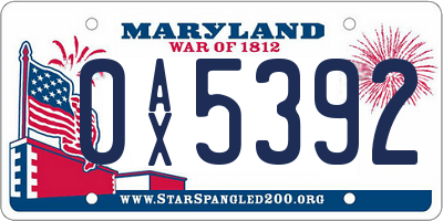 MD license plate 0AX5392
