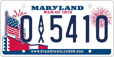 MD license plate 0AX5410
