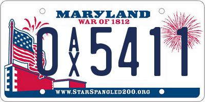 MD license plate 0AX5411