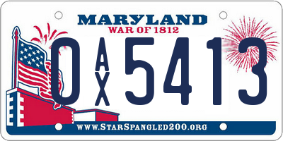 MD license plate 0AX5413