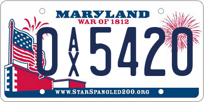 MD license plate 0AX5420