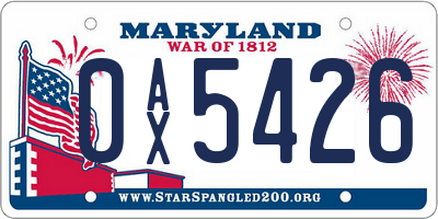 MD license plate 0AX5426