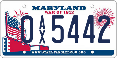 MD license plate 0AX5442
