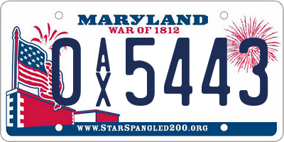 MD license plate 0AX5443