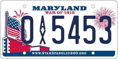 MD license plate 0AX5453