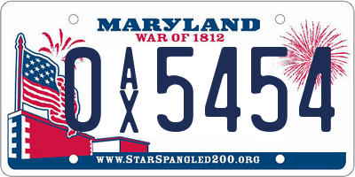 MD license plate 0AX5454