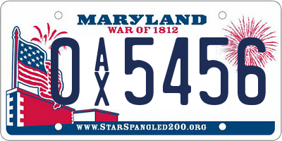 MD license plate 0AX5456
