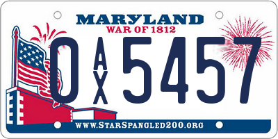 MD license plate 0AX5457