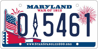 MD license plate 0AX5461