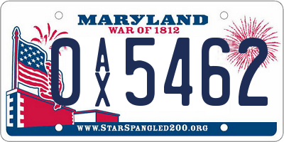 MD license plate 0AX5462
