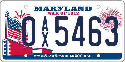 MD license plate 0AX5463