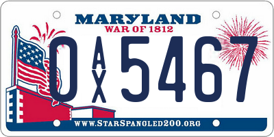 MD license plate 0AX5467