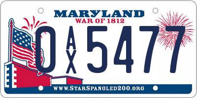 MD license plate 0AX5477