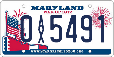 MD license plate 0AX5491