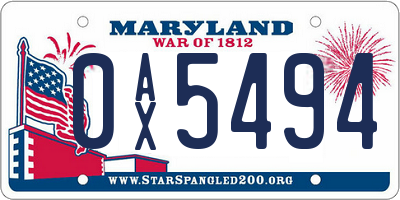 MD license plate 0AX5494