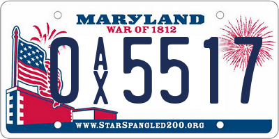 MD license plate 0AX5517