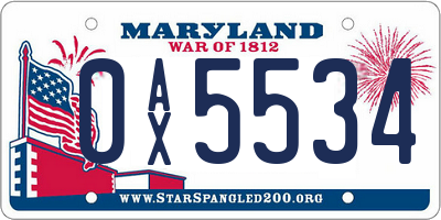 MD license plate 0AX5534