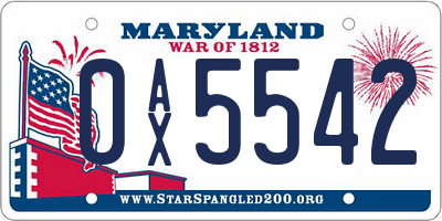MD license plate 0AX5542
