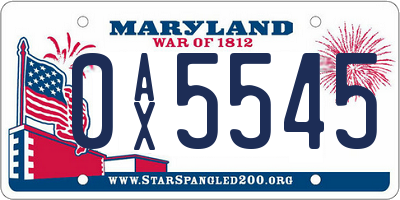 MD license plate 0AX5545